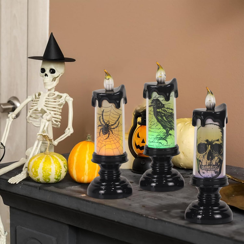 Halloween Flameless Candle Lamp Battery Operated with Remote and Timer, Spooky H - Picture 4 of 12