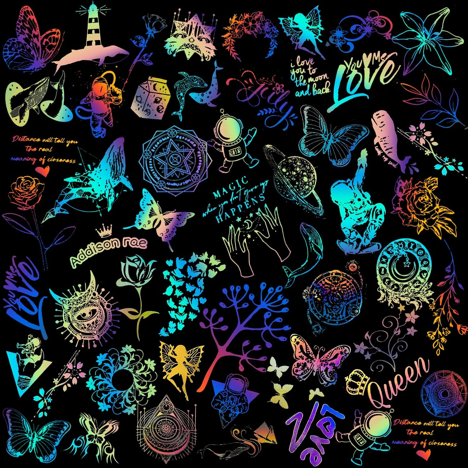 300 Pcs Shiny Holographic Stickers for Resin Transparent Stickers Glitter Resin