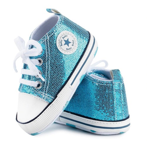 Baby Girls Glitter Canvas Shoes Soft Sole Toddler First Walker Infant High-Top - Picture 7 of 16