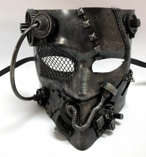 Wasteland Steampunk Bauta Maskerade Maske Männer antik gebürstet silber - Bild 4 von 4