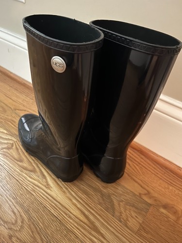 Botas de lluvia Ugg negras brillantes para mujer - talla 9 medianas para mujer - Imagen 2 de 5