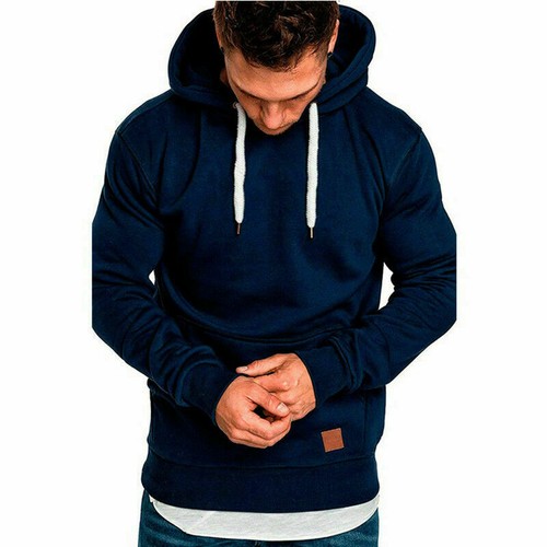 Men Hoodie Casual Hooded Solid Pocket Slim Fit Sweatshirts Pullover Sweater Tops - Picture 12 of 14