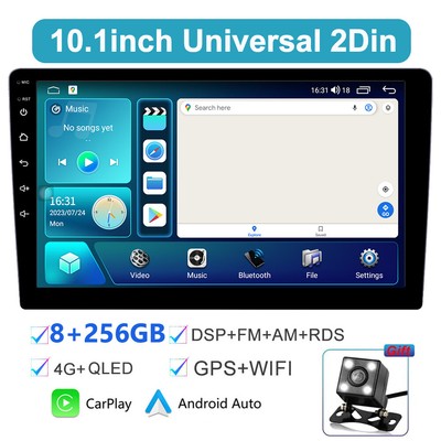 8+256GB 10.1'' Android 13 2Din Apple Carplay 4G GPS Navi DSP Car Stereo Radio+Cam