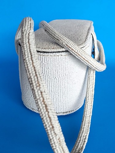 Vintage FULCO white seed bead box purse bag elegant cute lady MCM 1950s - Picture 2 of 17