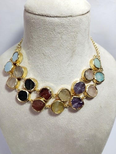 Natural Multi Stone Necklace Set Stone Necklace With Stud Gemstone Necklace Set. - Picture 3 of 5