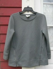Ann Taylor Loft Dark Gray 3/4 Sleeved Crew Neck Polyester/Spandex Knit Top XS