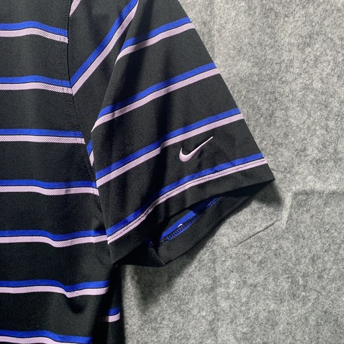 Nike Golf Tour Performance Short Sleeve Shirt Black Blue Pink Stripe Mens Size L - Picture 6 of 11