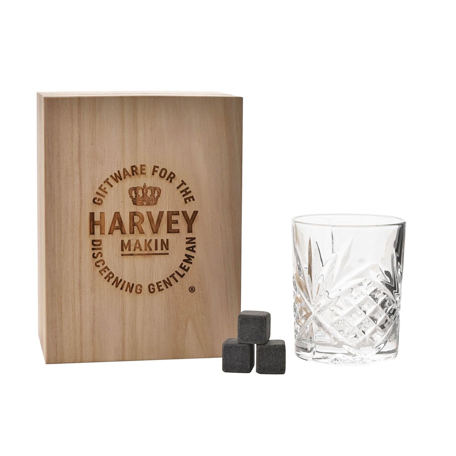 Whisky Glass Set with 2 Chilling Stones in Wooden Gift Box-image