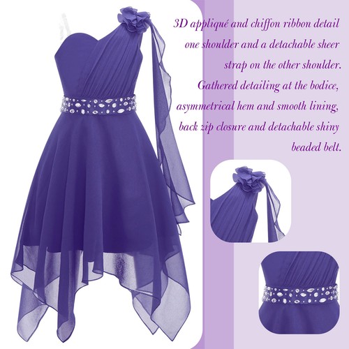 Flower Girl One Shoulder Dress Irregular Dresses Princess Pageant Ball Gown - Picture 26 of 52