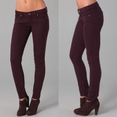 Paige Peg Skinny Jeans 27 Stretch Deep Red Burgundy Wash Mid Rise Retails  $185