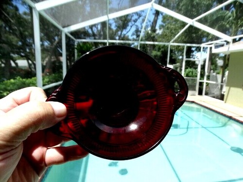 Anchor Hocking Royal Ruby Red Glass Coronation 5 3/4" Handled Fruit Bowl VGUC - Picture 6 of 6