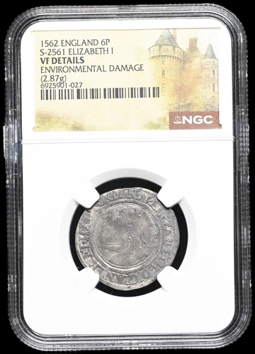 ENGLAND. Elizabeth I. 1558-1603. Silver Sixpence, S-2561, NGC VF Details
