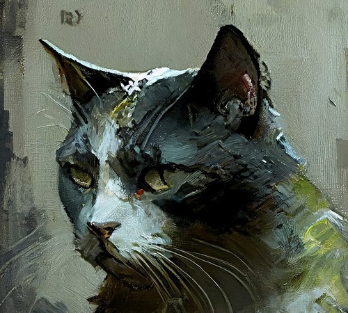 Elegant Contrasts: Black and White Abstract Oil Painting Print - Picture 3 of 5