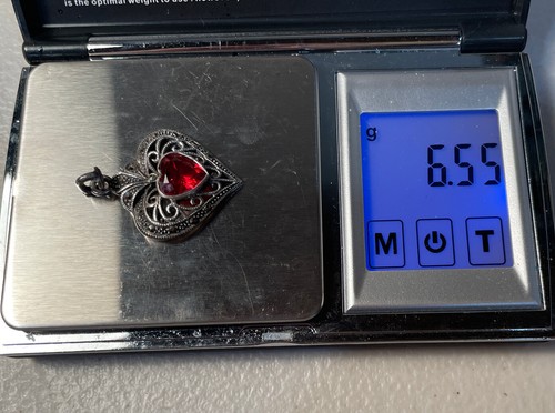 Art Nouveau Sterling Silver Marcasite & Garnet Heart Pendant Beautiful - Picture 5 of 5