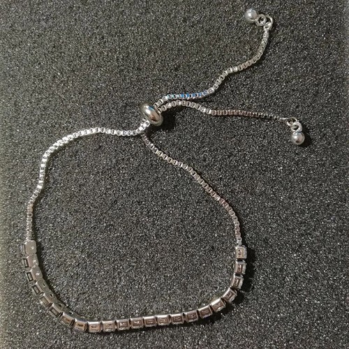 18K White Gold Plated Bolo Tennis Bracelet made w Swarovski Crystal Bracelet - Picture 5 of 12