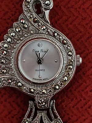Art Deco Pierre Nicol Swan Watch Marcasite Accents NOT TESTED 