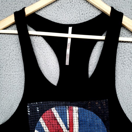 Women’s Tank Top Size S Black British Flag Skull Rock ‘n’ Roll Racerback Sequins - Picture 6 of 14