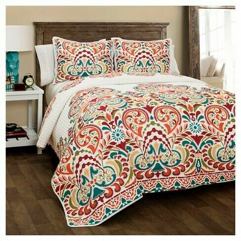 Clara 3 Pc Quilt Set Lush Decor King Cal Shams Turquoise Tangerine For Pc Quilt Set Lush Decor King Cal Shams, Turquoise Cal King Bedding