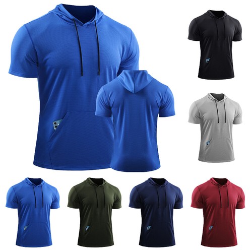 Summer Mens Short Sleeve Hooded Sport T Shirt Sportswear Tops Hoodie Fitness Tee - Bild 15 von 24