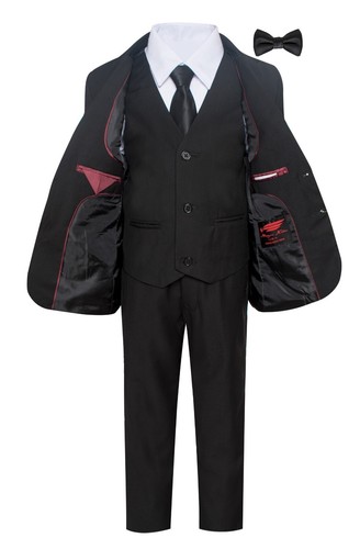 Magen Kids Boys SLIM FIT Formal Bridal 7 Pcs Set Suit Size 1-18 Black 2 Buttons - Picture 10 of 10
