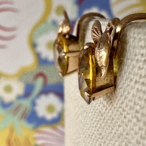 Vintage 14k Yellow Sapphire Screw On Earrings - Picture 3 of 13