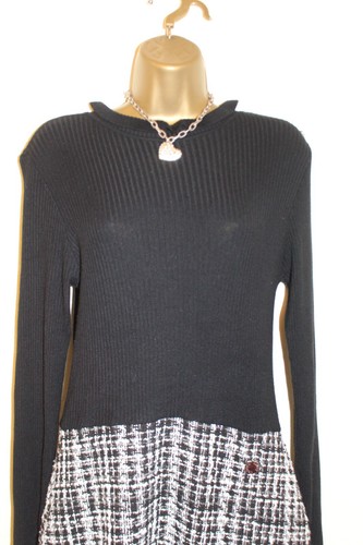 Lipsy Black Knitted 2 in1 Dress 12 Long sleeve Boucle Tweed Button Detail Party - Picture 14 of 16