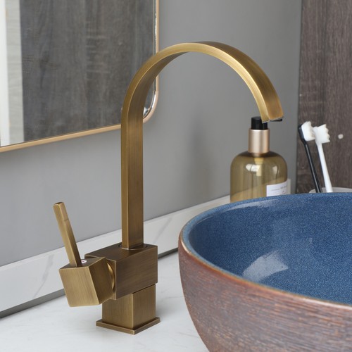 Single Handle Bathroom Vessel Basin Sink Waterfall Spout Tap Mixer Antique Brass - Picture 12 of 12