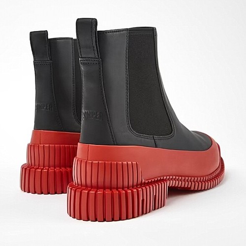 Camper Pix K400304-026 Negro Rojo Chelsea Botas Cuero - Imagen 6 de 11