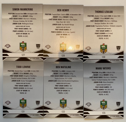 2013 NRL ELITE CARDS: 6x WARRIORS CARDS - Picture 2 of 2
