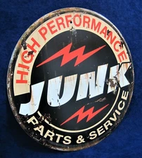 JUNK PARTS - *US MADE* - Round Metal Sign - Man Cave Garage Bar Pub Wall Décor
