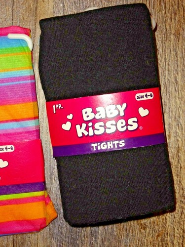 Girl's footless / footed tights ~ Baby kisses 4-6 SMALL black cotton gray - Picture 4 of 6