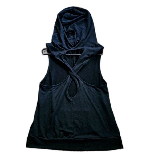 Felpa con cappuccio Urban cross-back collo cappuccio senza maniche streetwear nera taglia large - Foto 2 di 8