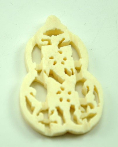 Vintage Asian Bone Carved Bead Disc Carve Style Charm Pendant Gourd Bird Cage - Picture 2 of 2