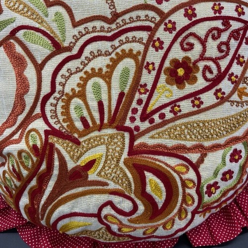 Pier 1 Throw Pillows Round Decorative Red Gold Polka Dot Pair 13 Inch Paisley - Picture 8 of 10