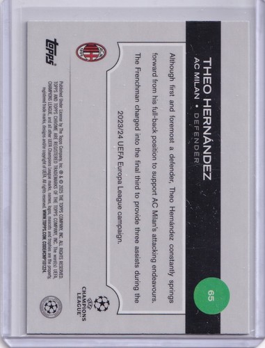 Theo Hernandez /99 2024-25 Topps Chrome UCC - Green Green Lava - Picture 2 of 2