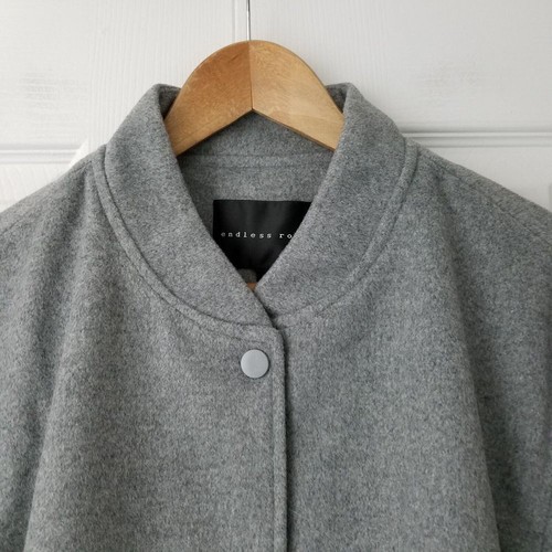 Endless Rose Oversized Felt Varsity Jacket Womens L Gray Wool Blend NWOT $170 - Picture 2 of 7