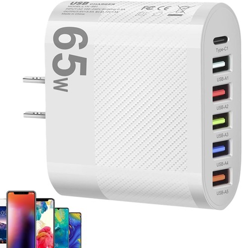 65W Super Fast Charge Wall Charger Adapter 5 USB Port + Type C Charger wholesale - Picture 11 of 15