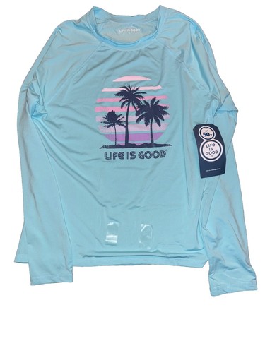 Life is Good Ladies Large Long Sleeve Sunshirt UPF 50+ Palm Tree Design - Bild 1 von 6