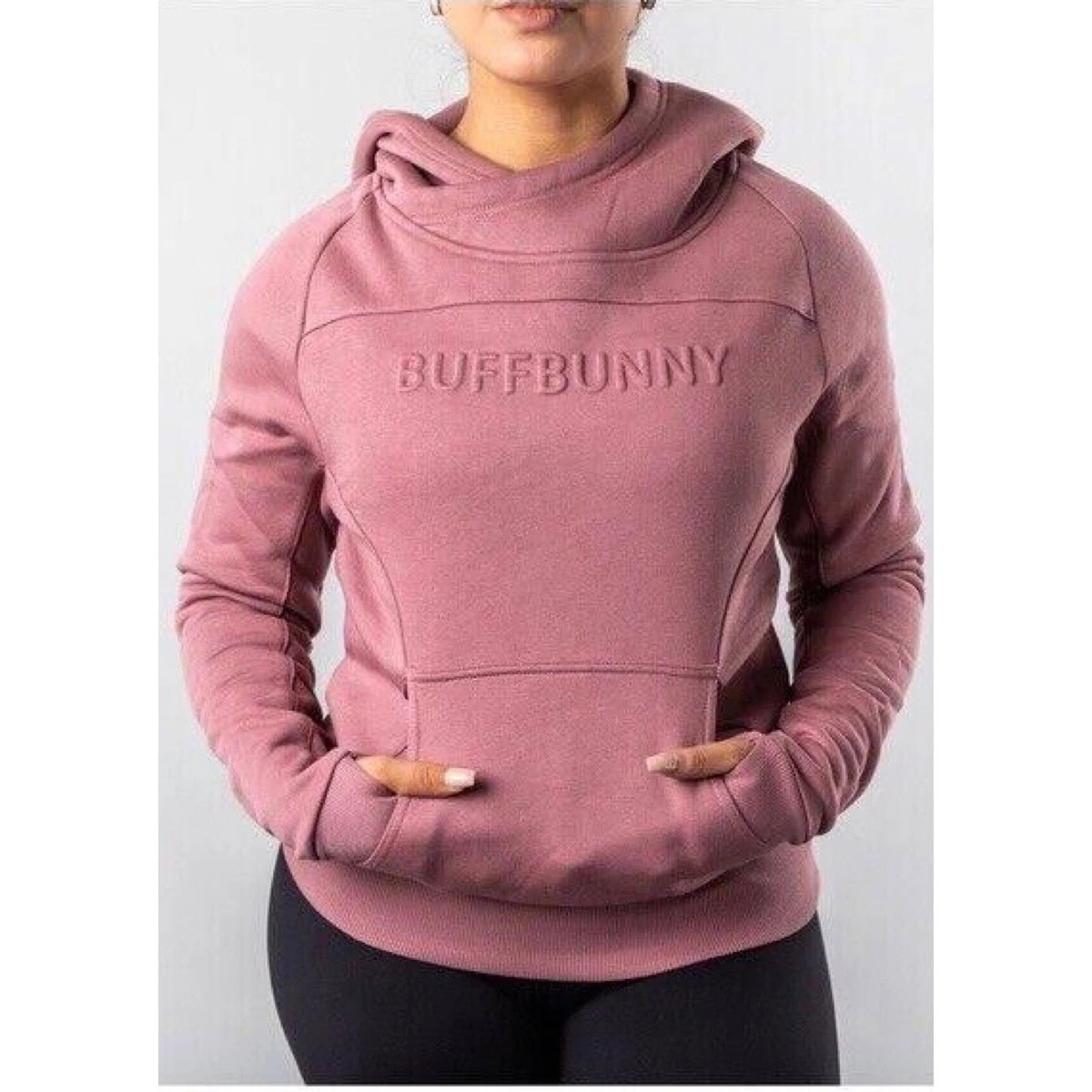 Buff Bunny Embossed Spellout Beyond Cowlneck Hoodie Women's Size