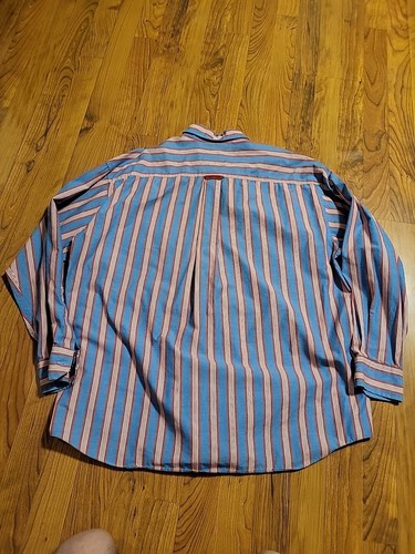 CAMISA LONDON FOG MANGA LARGA MEDIANA AZUL ROJO RAYAS CUELLO ABOTONADO NUEVA - Imagen 9 de 9