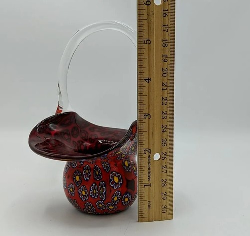 Cesta de cristal bohemia vintage rubí rojo arándano floral estilo Murano - Imagen 11 de 12