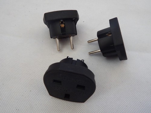 3 x Black UK TO EUROPE 3 to 2 PIN TRAVEL PLUG POWER ADAPTOR - Picture 1 of 3