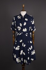 GANNI Blue Floral Short Sleeve Belted A-Line Wrap Dress Size 36