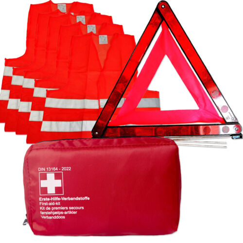 Juego de averías de accidente bolsa de primeros auxilios triángulo de advertencia 5x chaleco de advertencia naranja coche coche - Imagen 1 de 4