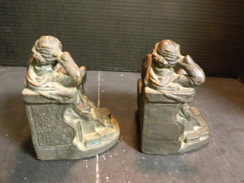 Antique KBW Bronze Clad Renaissance Student Scholar Bookends Very Good-Excellent - Picture 4 of 7