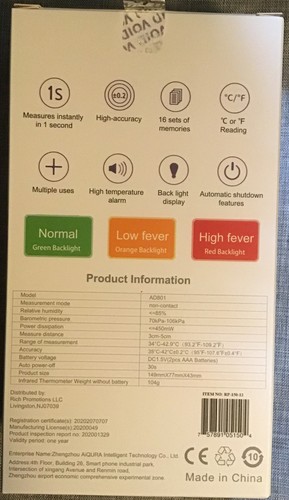 NEW - AiQURA Infrared non-contact Forehead Thermometer Digital. Model AD801 -  - Picture 2 of 6