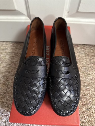 ROBERT ZUR Petra Loafter Black Shoes Women's Woven Leather Size 7 AA NEW