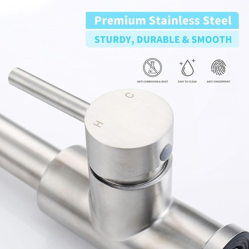 Rubinetto Cucina Spruzzatore Estraibile - Lavello, Manico Girevole 360° Acciaio Inox, - Foto 6 di 11