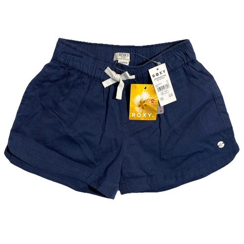 Roxy Girls Shorts Una Mattina Navy Blue Twill Fabric - Picture 1 of 12