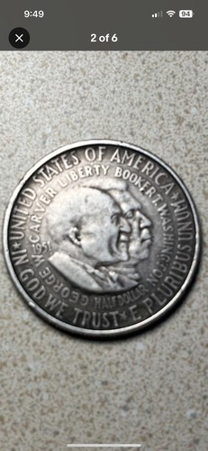 SILVER 1951 BOOKER T. WASHINGTON CARVER SILVER COMMEMORATIVE 1/2 DOLLAR BIN O544 - Picture 1 of 8